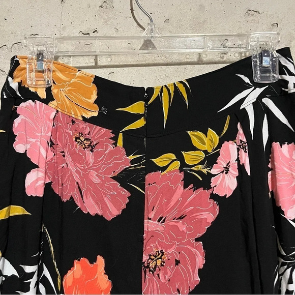 Guess Floral Tropical Print Hibiscus Pants Wide Leg Palazzo 6 Resort Black Pink - Picture 5 of 11